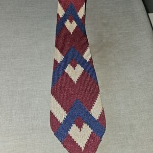 Vintage Hand-Knitted Argyle Tie | Geometric Patterned Tie in Burgundy and Navy